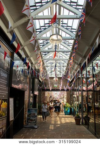 St Helier, Jersey, United Kingdom, - 07, 24, 2019: View Of The Quayside Shopping Center