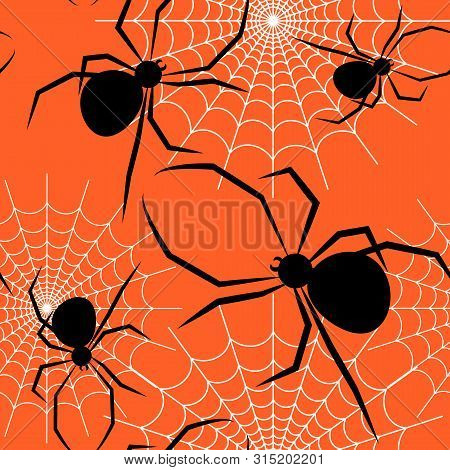 Halloween Seamless Pattern With Spider And Web.