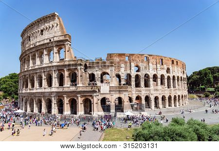 Rome, Italy - June 12 2019: The Colosseum Also Known As The Flavian Amphitheatre - Rome, Italy.