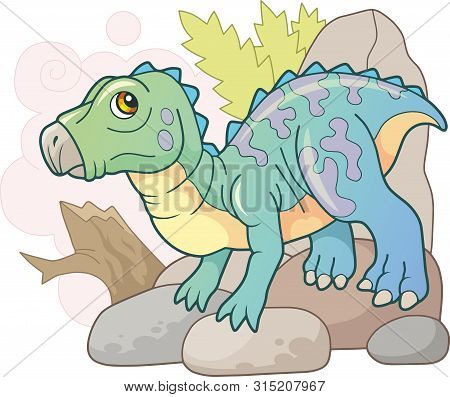 Cartoon Cute Prehistoric Dinosaur Iguanodon, Funny Illustration