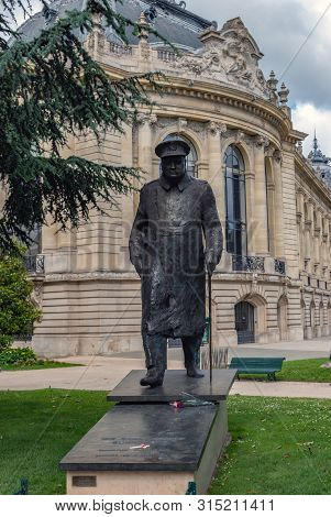 Paris, France - June 10 2019: Winston Churchill Statue Near Petit Palais, At Avenue Winston Churchil