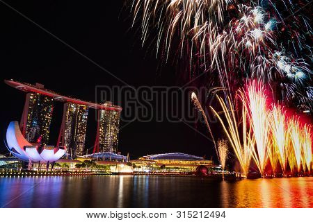 Singapore, 29 Jul 19: Magnificent Fireworks Display At Marina Bay During National Day Rehearsal