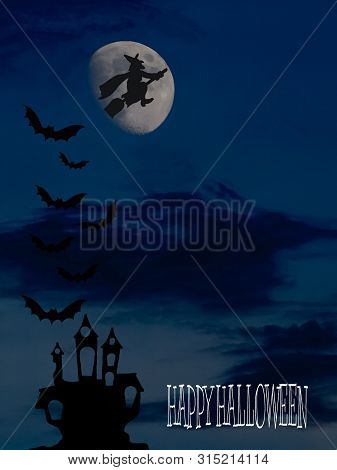 Halloween Card With Full Moon And Bats