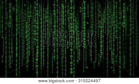 Digital Background Green Matrix. Binary Computer Code. Hacker Concept. 3d Rendering.