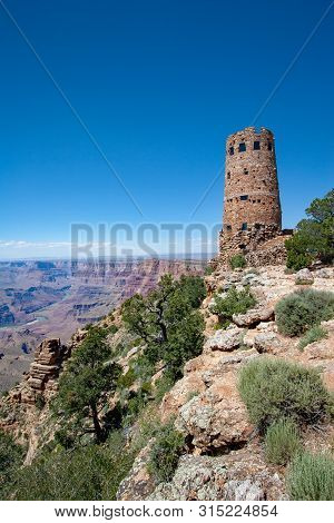 Grand Canyon National Park, Arizona - June 15, 2005 - Mary Colters Desert View Watchtower On The Gra