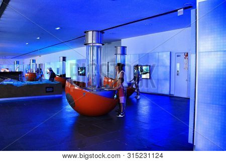 Cartagena, Murcia, Spain- July 26, 2019: Tourists Visiting Archeological Remains In The Underwater M