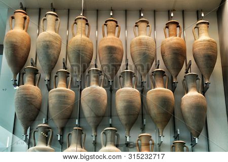 Cartagena, Murcia, Spain- July 26, 2019: Archeological Remains In The Underwater Museum Of Cartagena