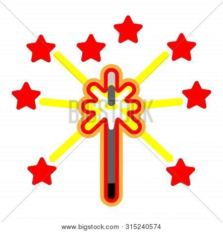 Flat Icon Bengal Light Or Sparkler, Isolated. Vector Burning Pyrotechnic Item In Realistic Decor Hol