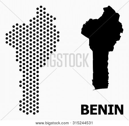Pixel Map Of Benin Composition And Solid Illustration. Vector Map Of Benin Composition Of Round Dots