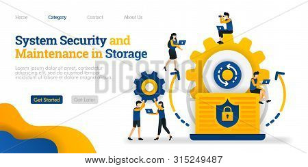 System Security And Maintenance In Storage. System Security In Maintaining Data. Vector Flat Illustr