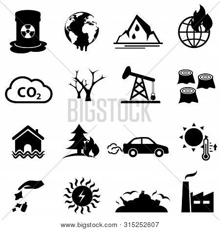 Global Warming And Climate Change Web Line Icon Set