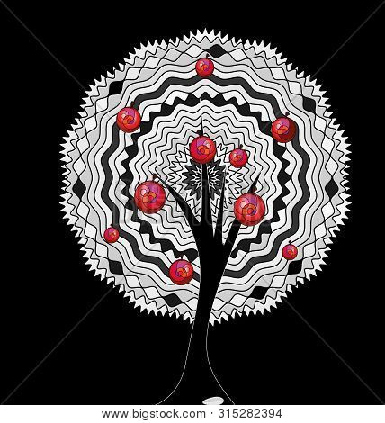 Black Background And The Abstract White Apple Tree