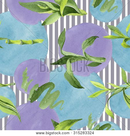 Bamboo Green Leaves. Watercolor Background Illustration Set. Seamless Background Pattern.