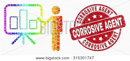 Dotted Spectral Bar Chart Public Report Mosaic Pictogram And Corrosive Agent Watermark. Red Vector R