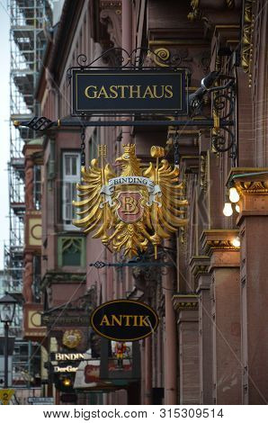 Frankfurt Am Main, Germany - 09.30.2016: Gasthaus - German Guesthouse In The Historic Center Of Fran