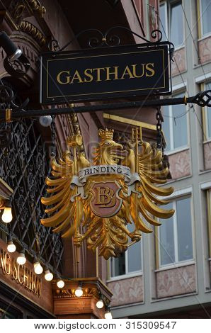 Frankfurt Am Main, Germany - 09.30.2016: Gasthaus - German Guesthouse In The Historic Center Of Fran