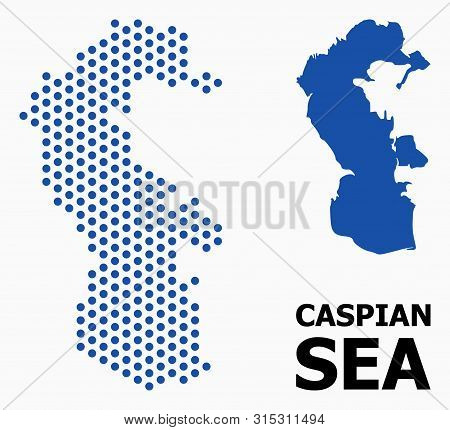 Dot Map Of Caspian Sea Mosaic And Solid Illustration. Vector Map Of Caspian Sea Combination Of Round