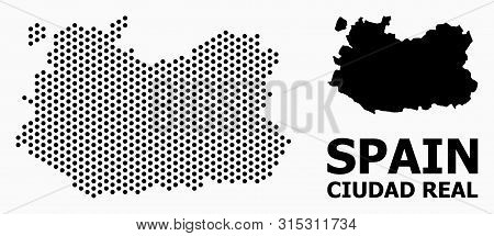Pixel Map Of Ciudad Real Province Mosaic And Solid Illustration. Vector Map Of Ciudad Real Province 