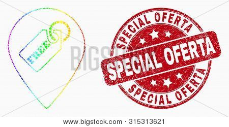 Dot Bright Spectral Free Tag Marker Mosaic Icon And Special Oferta Stamp. Red Vector Round Textured 