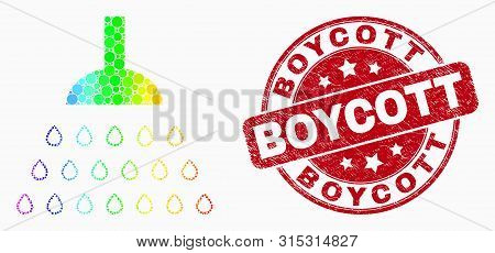 Dot Bright Spectral Shower Mosaic Pictogram And Boycott Watermark. Red Vector Round Textured Waterma