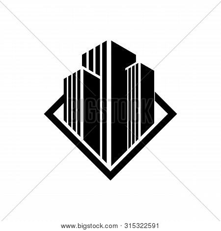 Abstract Big Building Construction Logo. The Logo Is Suitable For Leasing Office Space, Apartments, 