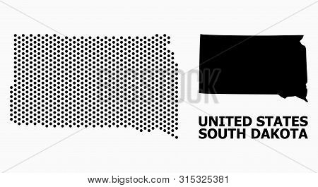 Pixel Map Of South Dakota State Mosaic And Solid Illustration. Vector Map Of South Dakota State Comb