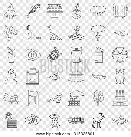 Garbage Icons Set. Outline Style Of 36 Garbage Icons For Web For Any Design