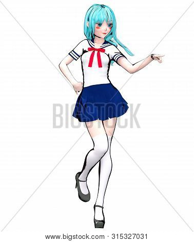 3D Japanese Anime Schoolgirl.
