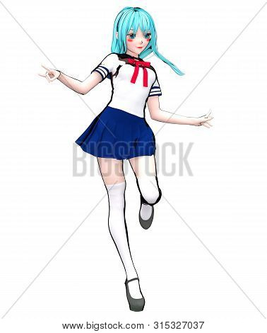 3D Japanese Anime Schoolgirl.