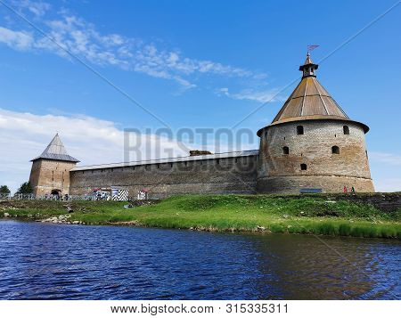 Shlisselburg, Russia - June 30, 2019: Historical Fortress Oreshek Is An Ancient Russian Fortress. Sh