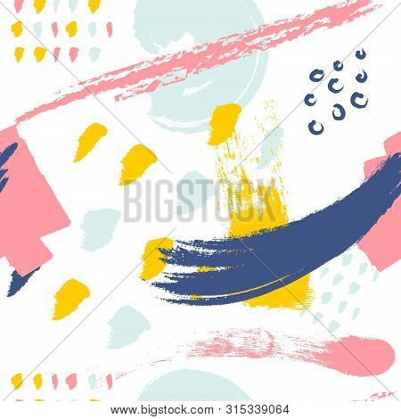 Brush Stokes Seamless Pattern Vector White Background. Abstract Ornament.