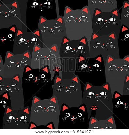 Black And Grey Cats. Cartoon Seamless Pattern. Vector Eps 10.
