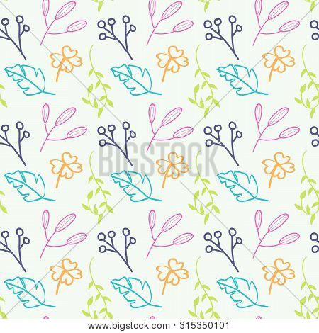 Hand Drawn Modern Decorative Floral Seamless Pattern White Background Vector Illustration - Fabric D