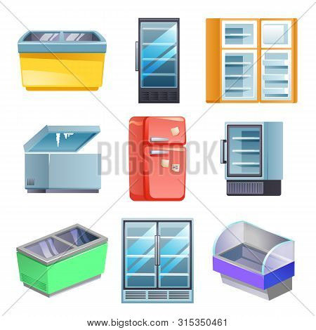 Freezer Icons Set. Cartoon Set Of Freezer Vector Icons For Web Design