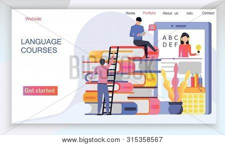 The Web Page Design Templates For Language Courses, E-learning, Online Education Is Shown. Modern Ve
