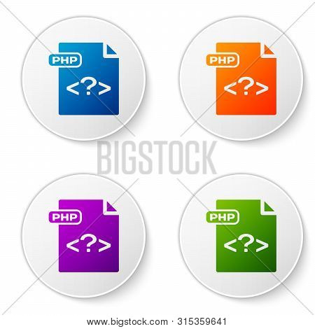 Color Php File Document. Download Php Button Icon Isolated On White Background. Php File Symbol. Set