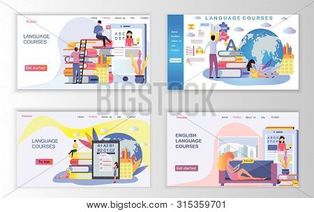 The Web Page Design Templates For Language Courses, E-learning, Online Education Is Shown. Modern Ve