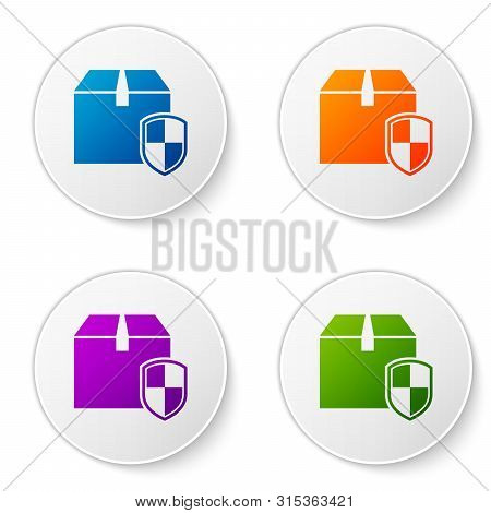 Color Delivery Pack Security Symbol With Shield Icon Isolated On White Background. Delivery Insuranc