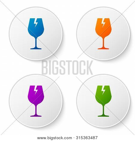 Color Fragile Broken Glass Symbol For Delivery Boxes Icon Isolated On White Background. Set Icons In