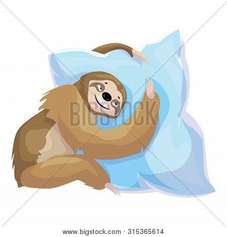 Sloth Embrace Pillow Icon. Cartoon Of Sloth Embrace Pillow Vector Icon For Web Design Isolated On Wh