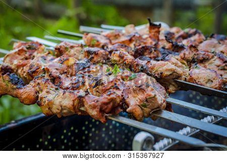 Skewers Of Pork Strung On Skewers Fried On The Grill