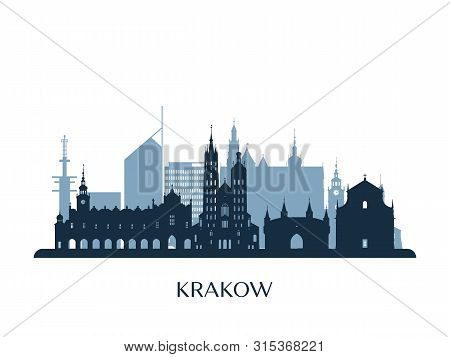 Krakow Skyline, Monochrome Silhouette. Design Vector Illustration.