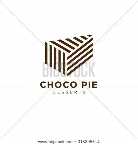 Choco Pie Bakery Logo. Cakes, Fresh Pastry To Order. A Piece Of Cake Consist Of Brown Lines, Isolate