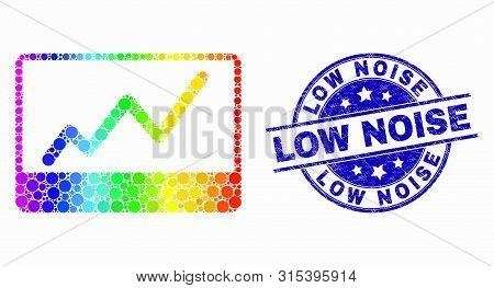 Pixelated Spectrum Stocks Chart Mosaic Pictogram And Low Noise Seal. Blue Vector Rounded Distress St