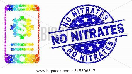 Pixelated Rainbow Gradiented Mobile Financial Options Mosaic Icon And No Nitrates Seal. Blue Vector 