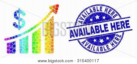 Pixel Spectrum Success Financial Chart Mosaic Icon And Available Here Seal. Blue Vector Rounded Scra