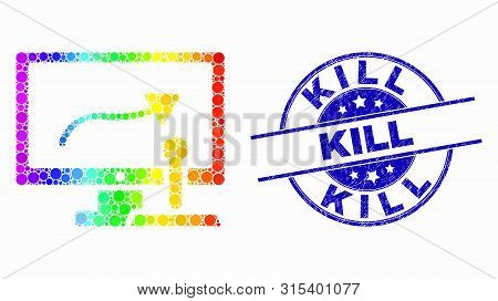 Dot Spectrum Remote Control Display Mosaic Pictogram And Kill Seal. Blue Vector Rounded Grunge Seal 