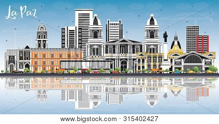 La Paz Bolivia City Skyline with Color Buildings, Blue Sky and Reflections. Business Travel and Tourism Concept with Historic Architecture. La Paz Cityscape with Landmarks.