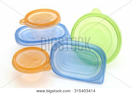 Stack Of Food Plastic Containers Isolated On White Background
