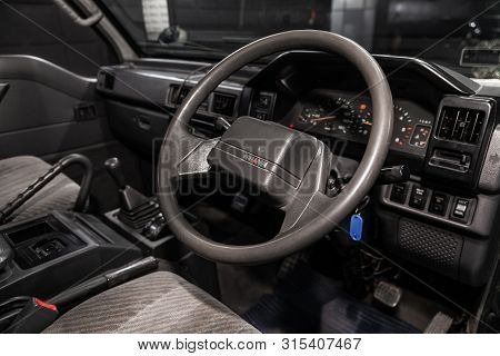 Novosibirsk, Russia - July 12, 2019:  Mitsubishi Delica, Close-up Of The Dashboard, Speedometer, Tac